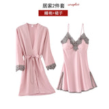 5PC Silk Robe Sleep Suit Women's Lace Satin Pajamas