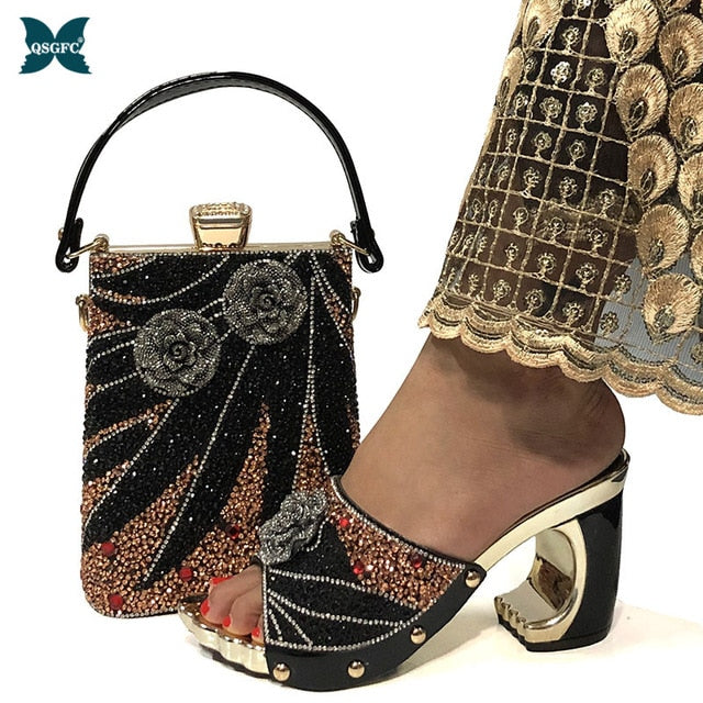 New Arrival Fashionable Italian Shoes and Bag Sets Silver Color Women's