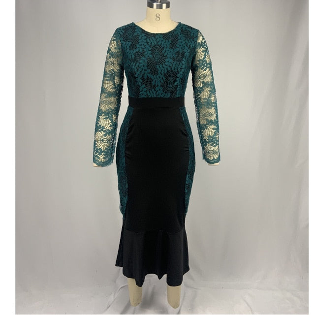 Hook Flower Dress Women 2020 Autumn Summer Casual Plus Size Slim Long Mermaid Party Dress
