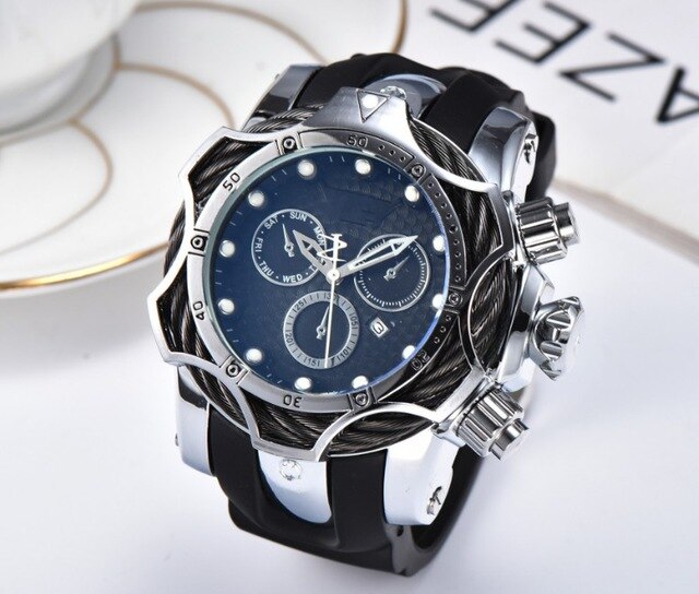 Silicone Strap Large Dial Golden Quartz Watch Waterproof