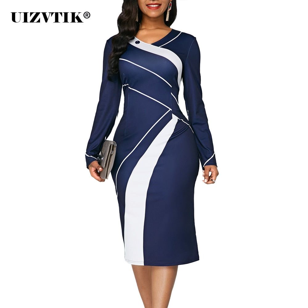 Striped Autumn Summer Dress Women 2020 Casual Plus Size Slim Office Pencil Dresses