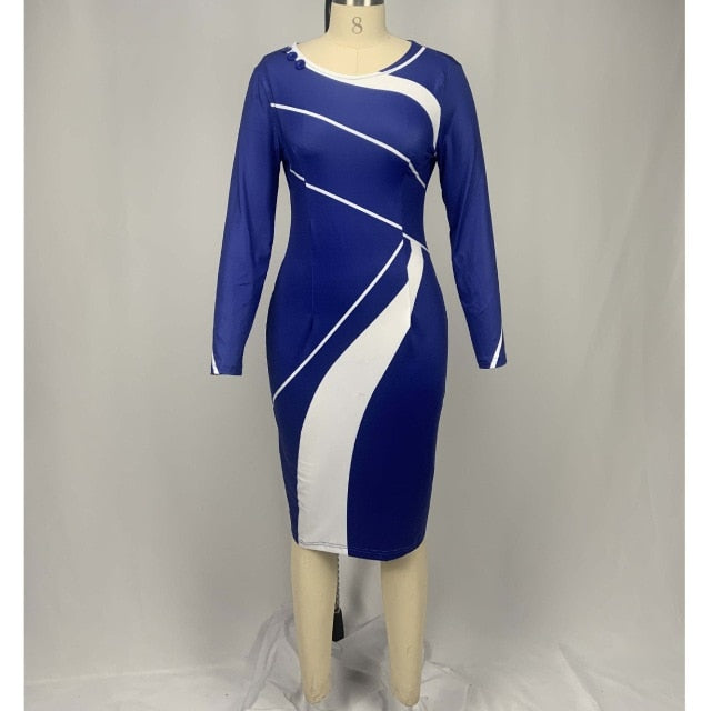 Striped Autumn Summer Dress Women 2020 Casual Plus Size Slim Office Pencil Dresses