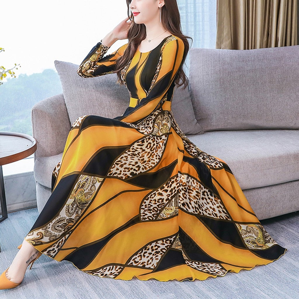 Vintage Summer Dress Lady Long Chiffon Dress 2020 New Korean Fashion Beach Dress Women Long Sleeve