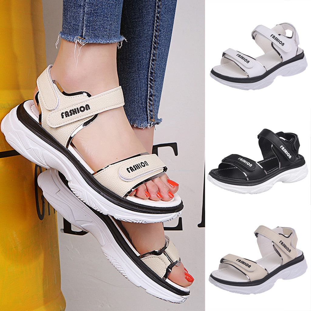 Sports Sandals Ladies Platform Shoes Woman Mid Heel Muffin Thick Bottom Hook Loop Fashion