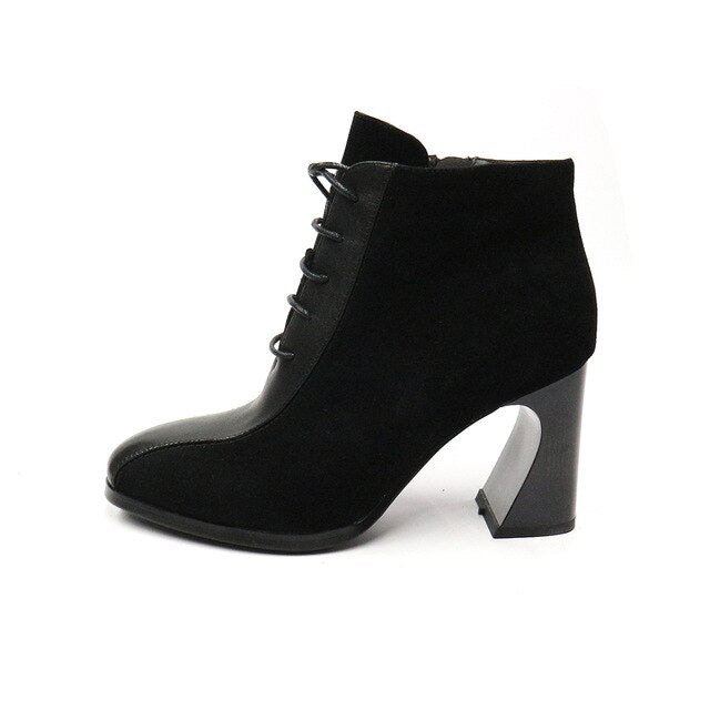 Spring Autumn Fashion Boots Women Shoes Black Elegant Sexy High Heels Genuine Leather