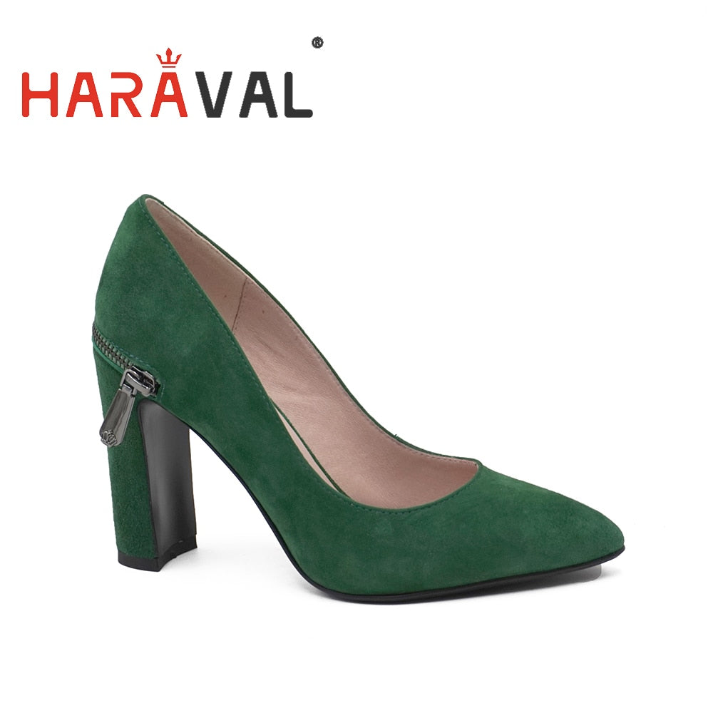 Spring Summer Elegant Fashion Women Pumps Shoes Lady High Heels Thick Heel Sexy Shoes Women Green Black Genuine