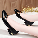 Plus Size 41 Women Pumps Patent Leather Dress Shoes Low Heels Ol Office Lady Shoes