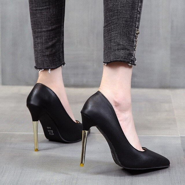 White Round Head High Heels Thin Heels Elegant Single Shoes Sexy Pumps Professional Women's Shoes