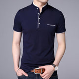 Mandarin Collar Short Sleeve Tee Shirt Men