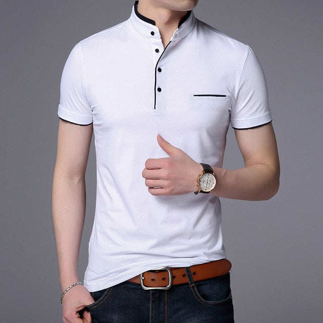Mandarin Collar Short Sleeve Tee Shirt Men