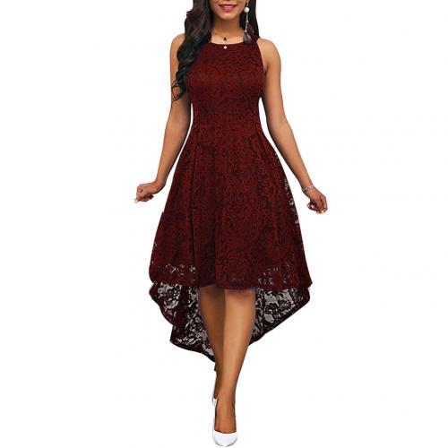 Floral Lace Women Solid Color Sleeveless Formal Party Midi Dress