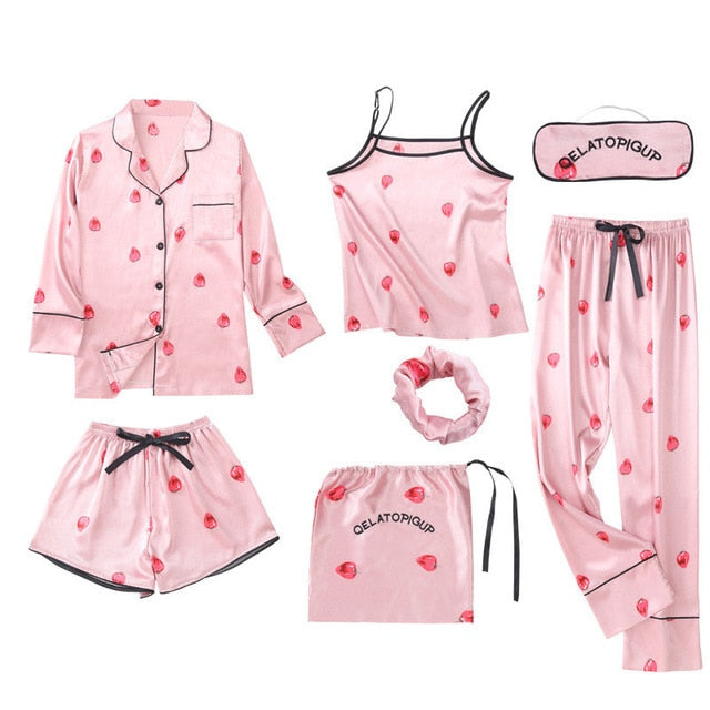 Pink Women's 7 Pieces Pajamas Sets