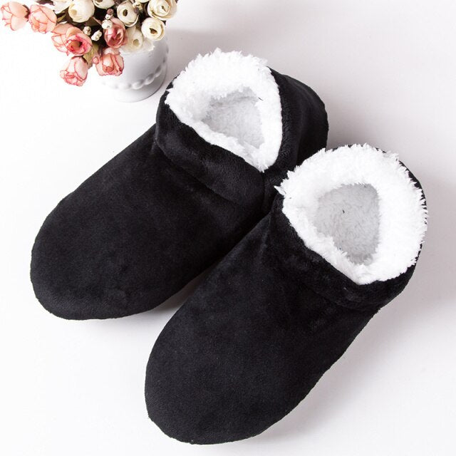 Winter Men's slippers plush Warm Brand House Light massage  Black Floor Shoes