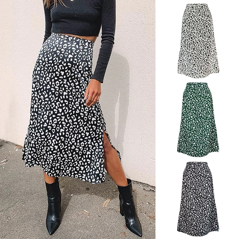 Sexy Leopard Skirt Print Chiffon Split Skirt
