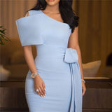 Women Bodycon Dresses One Shoulder with Bowtie