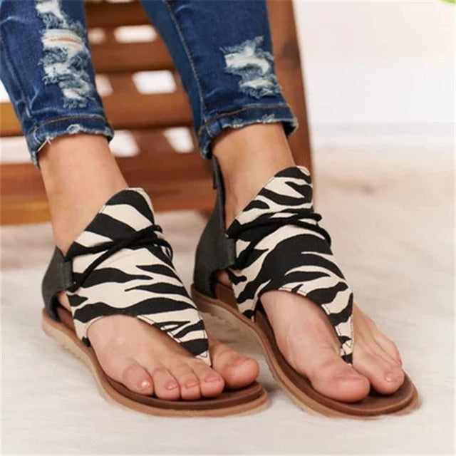 Women Flat Sandals Leopard Snake Print Summer Shoes Large Size Andals Beach Leather Sandals