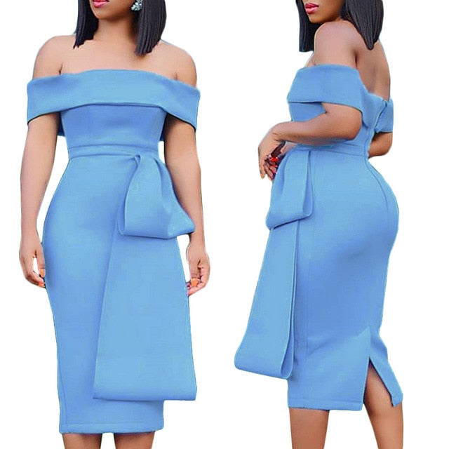 Women Bodycon Dress Slim Off Shoulder Sexy Date Night Celebrate Party Clubwear