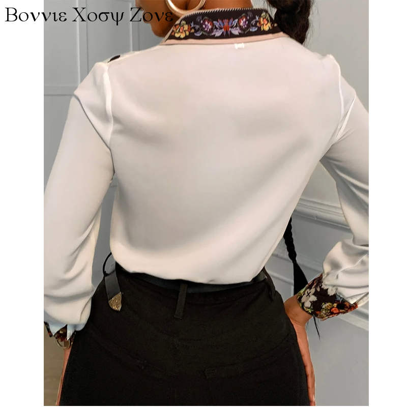 Phoenix Print Women Turn-down Collar Buttoned Design  Long Sleeve Shirt Oversized Blouse