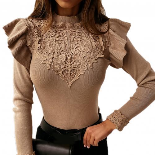 New Autumn Long Sleeve Ruffle Lace Patchwork Blouse For Women
