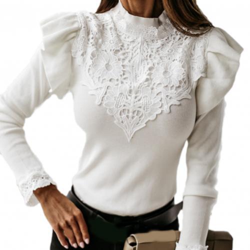 New Autumn Long Sleeve Ruffle Lace Patchwork Blouse For Women