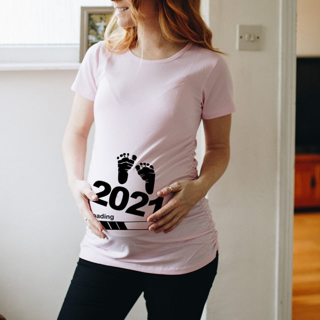 Baby Loading 2021 Women Printed Pregnant T Shirt