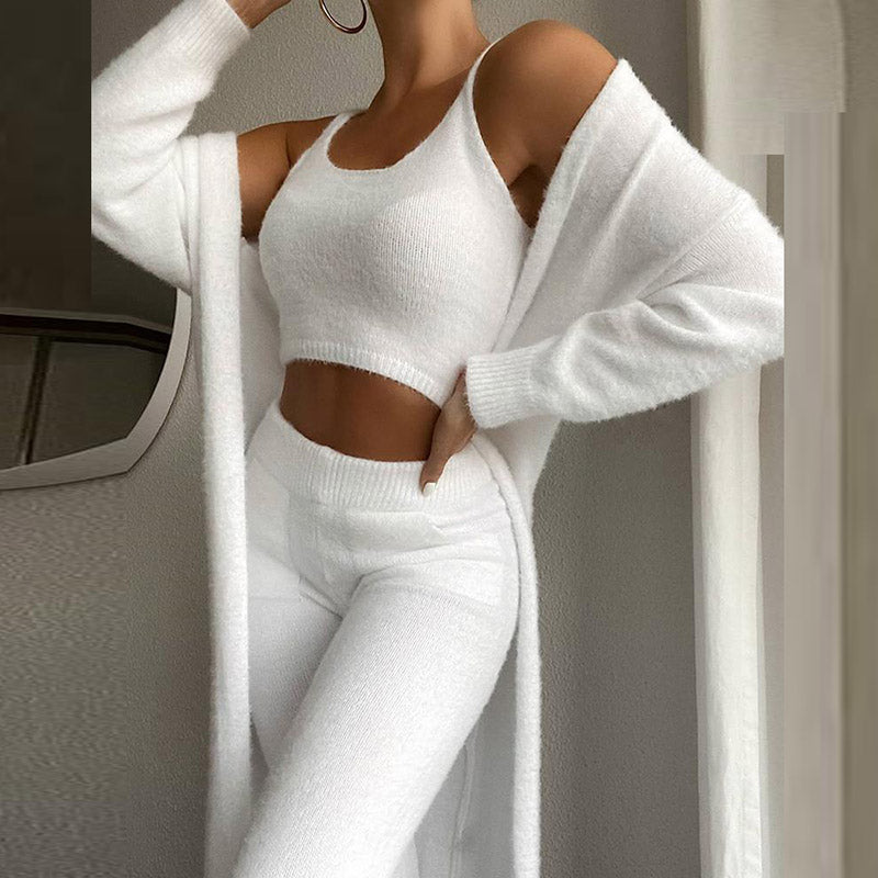 3 Piece Sets Autumn Winter Sexy Off Shoulder Crop Tops And Long Pants