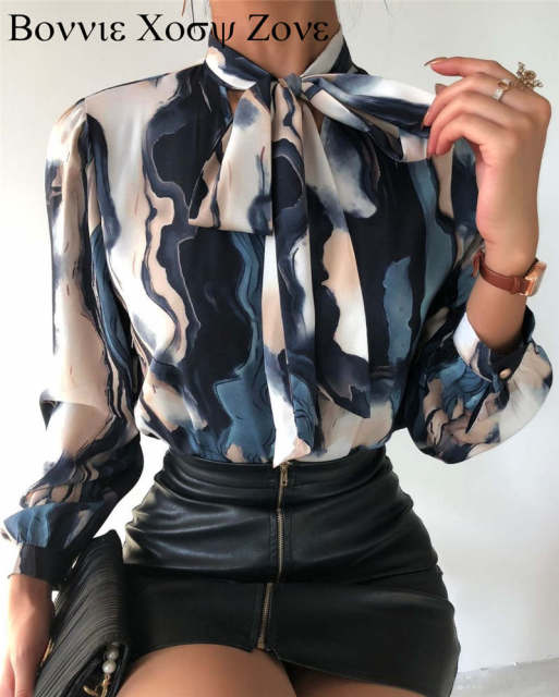 Phoenix Print Women Turn-down Collar Buttoned Design  Long Sleeve Shirt Oversized Blouse