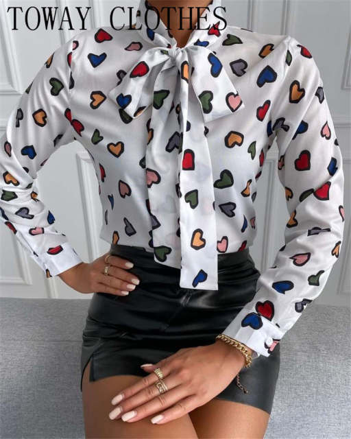 Floral &amp; Chains Print Casual Blouse Chic Office Lady Elegant Spring Fall Top Shirt Streetwear Women Long Sleeve Shirts