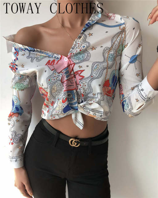 Floral &amp; Chains Print Casual Blouse Chic Office Lady Elegant Spring Fall Top Shirt Streetwear Women Long Sleeve Shirts