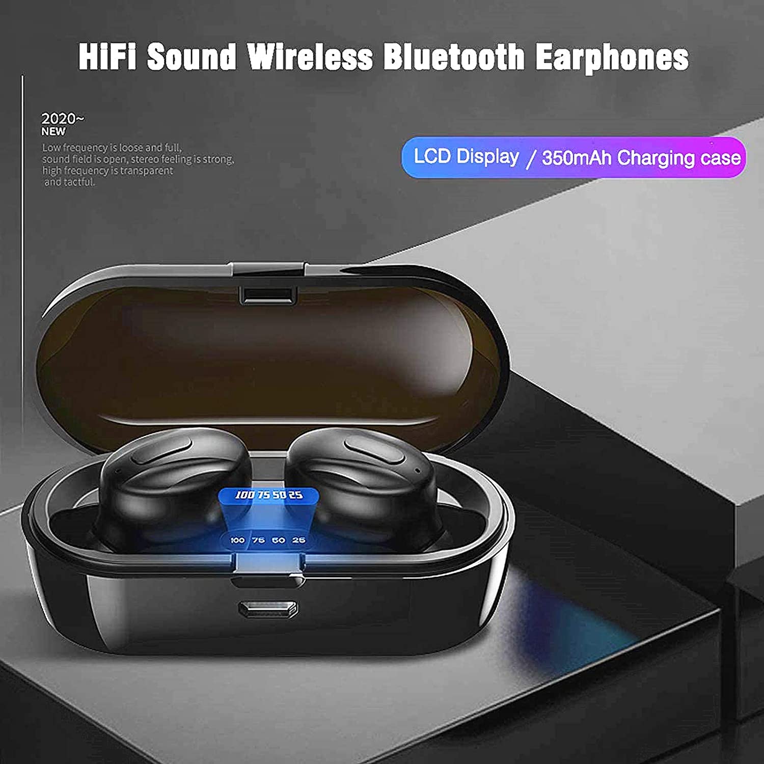 Wireless Headphones With Microphone Sports Waterproof Headsets Charging Box