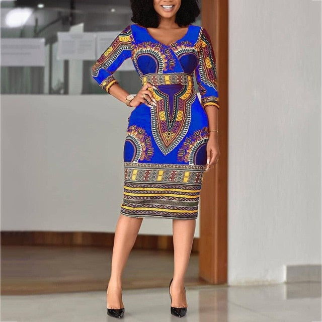 2022 Vintage Midi Elegant African Dress Office Outfit