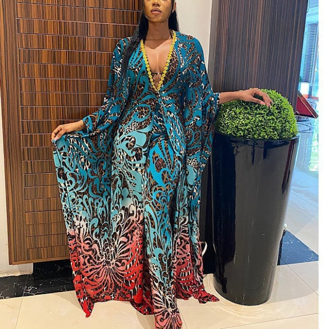 Summer Chiffon Pants Sets for African Ladies Printed Loose Batwing Sleeve Fashion Elegant Evening Night Party Matching Sets Hot