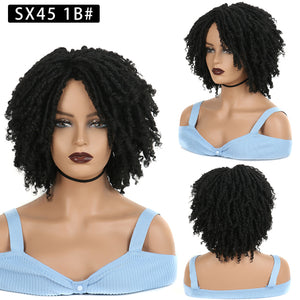 Black Brown Short Curly Synthetic Braided Dreadlock Wig