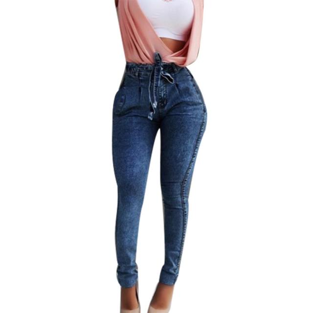 Comfortable Belted High Waist Stretch Skinny Jeans Long Pants