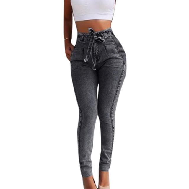 Comfortable Belted High Waist Stretch Skinny Jeans Long Pants