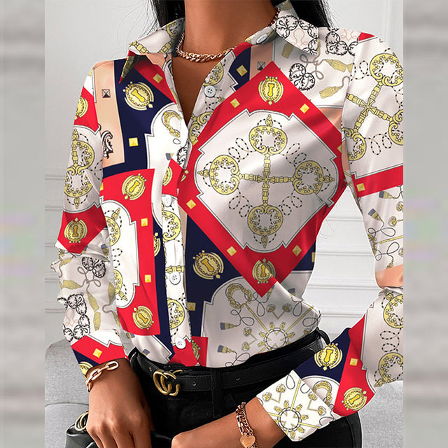Autumn Elegant Turn-down Collar Lady Office Shirt