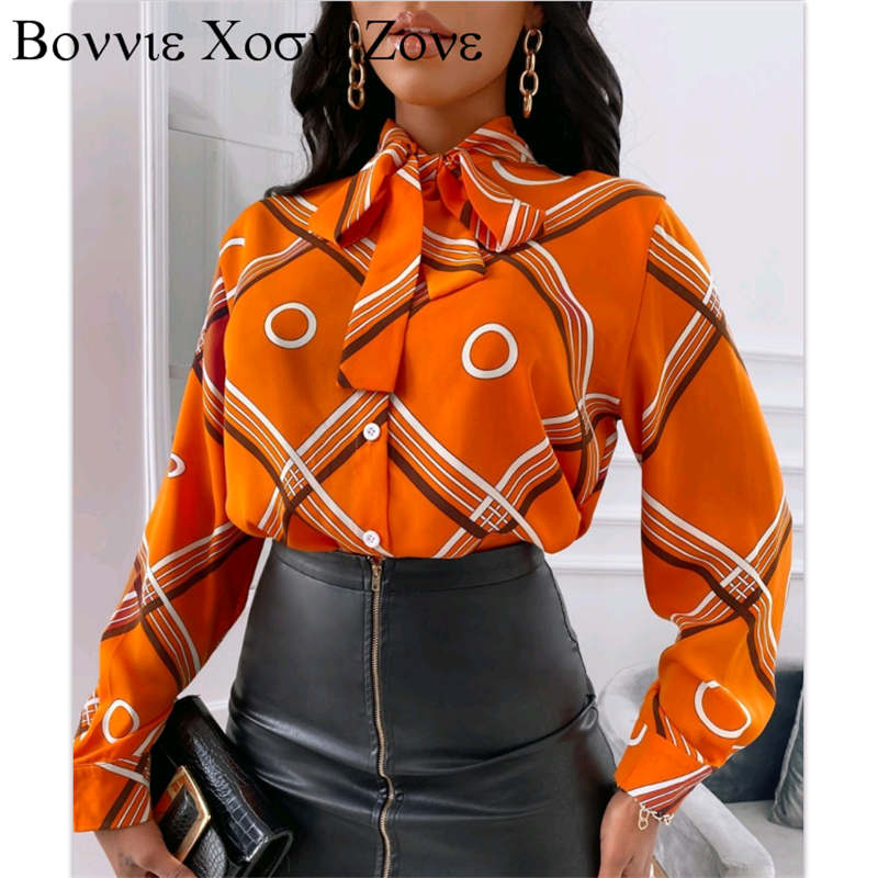 Phoenix Print Women Turn-down Collar Buttoned Design  Long Sleeve Shirt Oversized Blouse