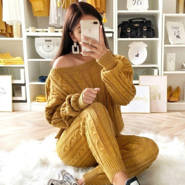 Autumn 2021  Elegant Female Stylish Print Blouse Pant Suits Tracksuit Casual Outfit for Jogging