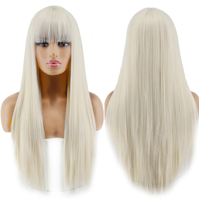Blonde Long Straight Wig with Bangs Synthetic