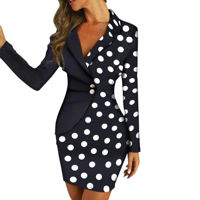 Women Formal Elegant Long Sleeve Bodycon Blazer Work Dress