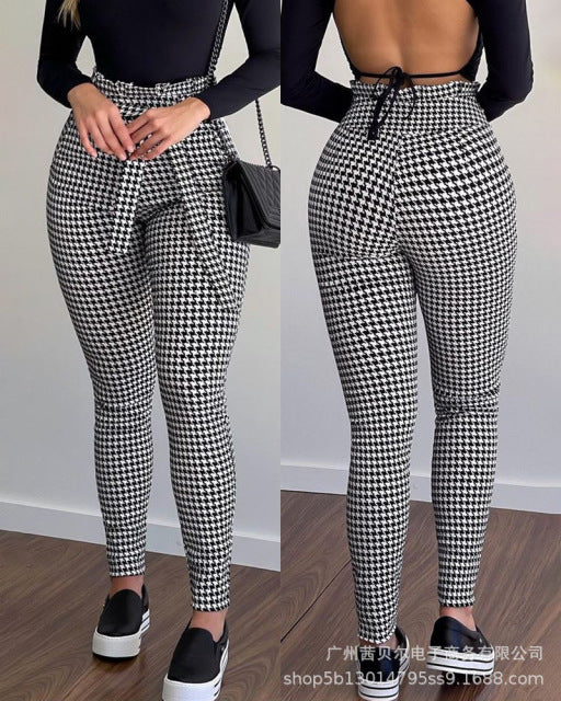 Women Sexy High Waist Tights Trousers Pants With Sashes