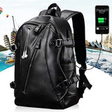 Men Fashion Leather Travel/School External Usb Charge Waterproof Backpack