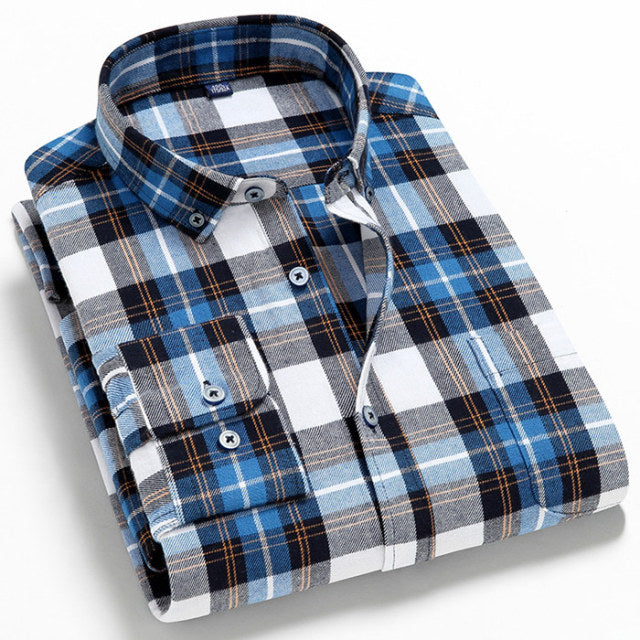 2022 High Quality Mens  Long Sleeve Plaid Shirt 100% Cotton