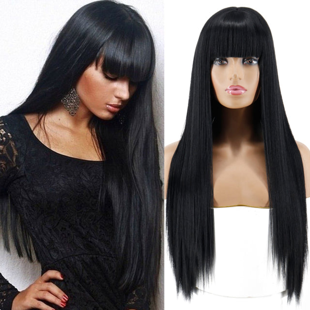 Straight Synthetic Black Mixed Brown and Blonde Long Wig