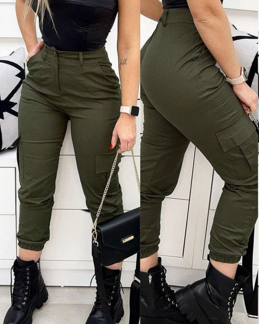 women 2021 European and American army green casual Dual-use overalls trousers