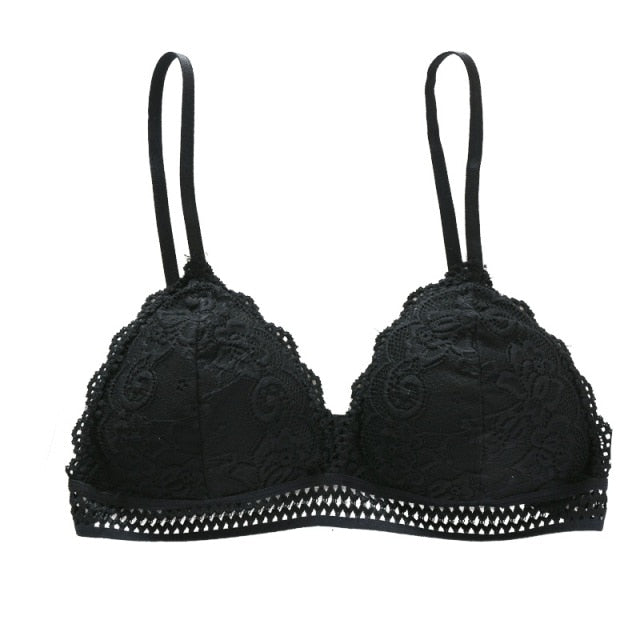 Female Solid Color Embroidery Lace Underwear Thin Section Bra