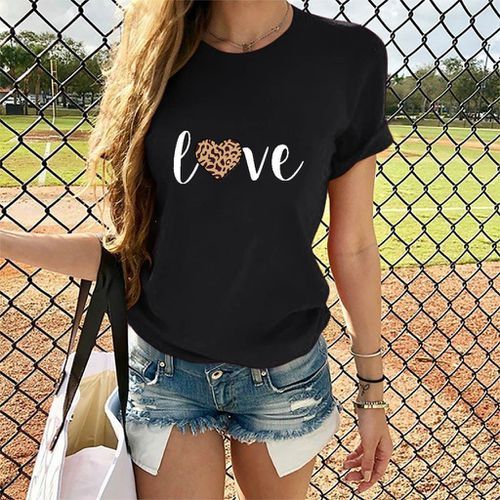 Leisure short-sleeved t-shirt With Leopard Patten Letter for women