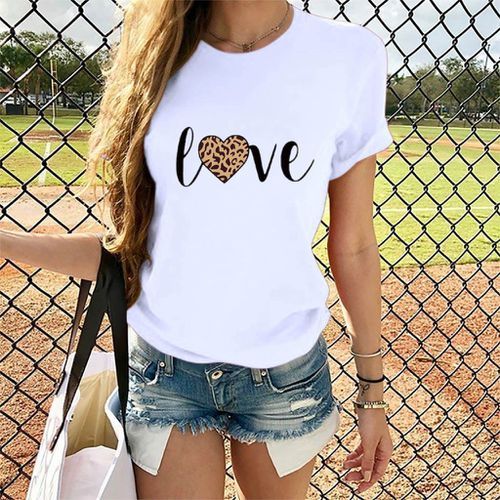 Leisure short-sleeved t-shirt With Leopard Patten Letter for women