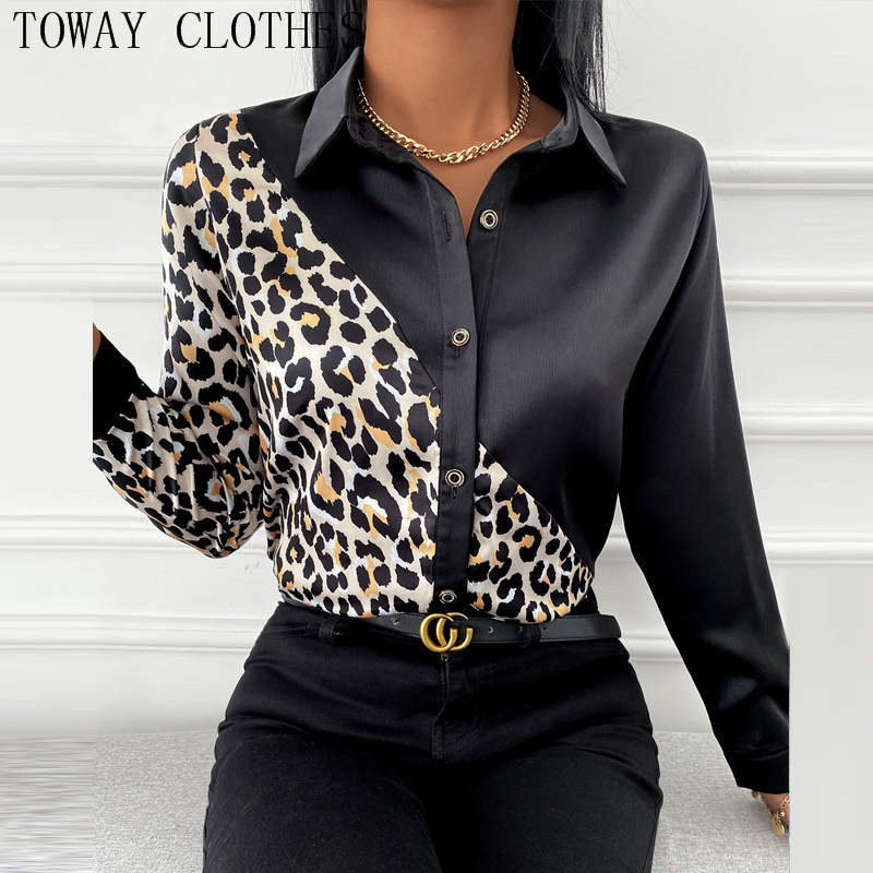 Women Casual Shirt Turn-down Collar Baroque Print Long Sleeve Button Design