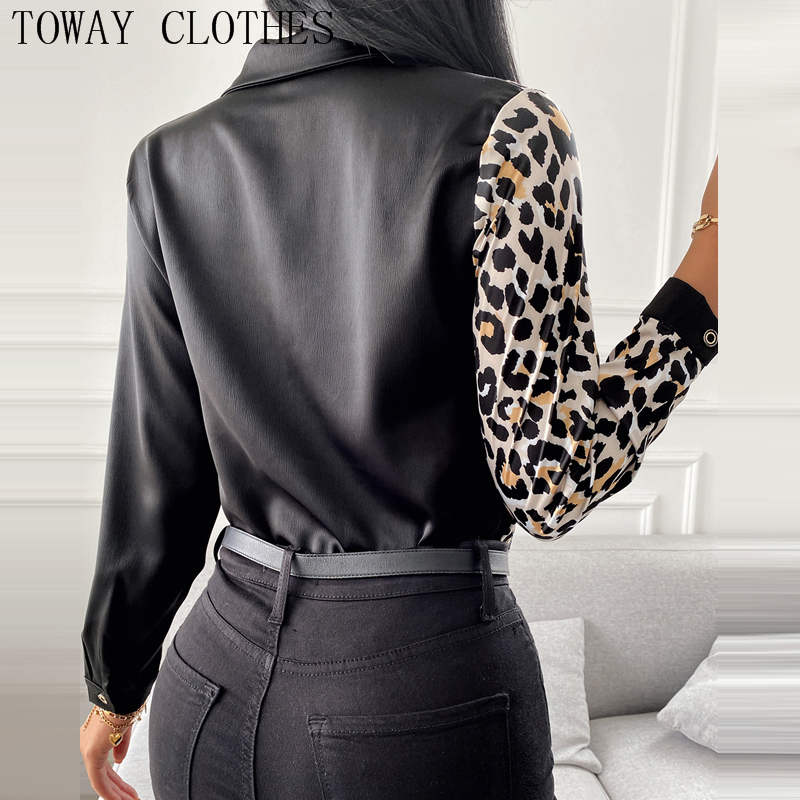 Women Casual Shirt Turn-down Collar Baroque Print Long Sleeve Button Design